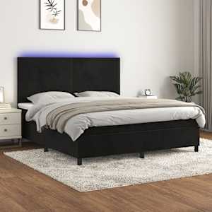Box spring postel s matrací a LED černá 160x200 cm samet - obrázek 1