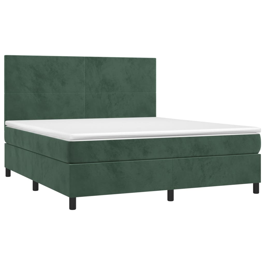 vidaXL Boxspring met matras en LED fluweel donkergroen 160x200 cm afbeelding