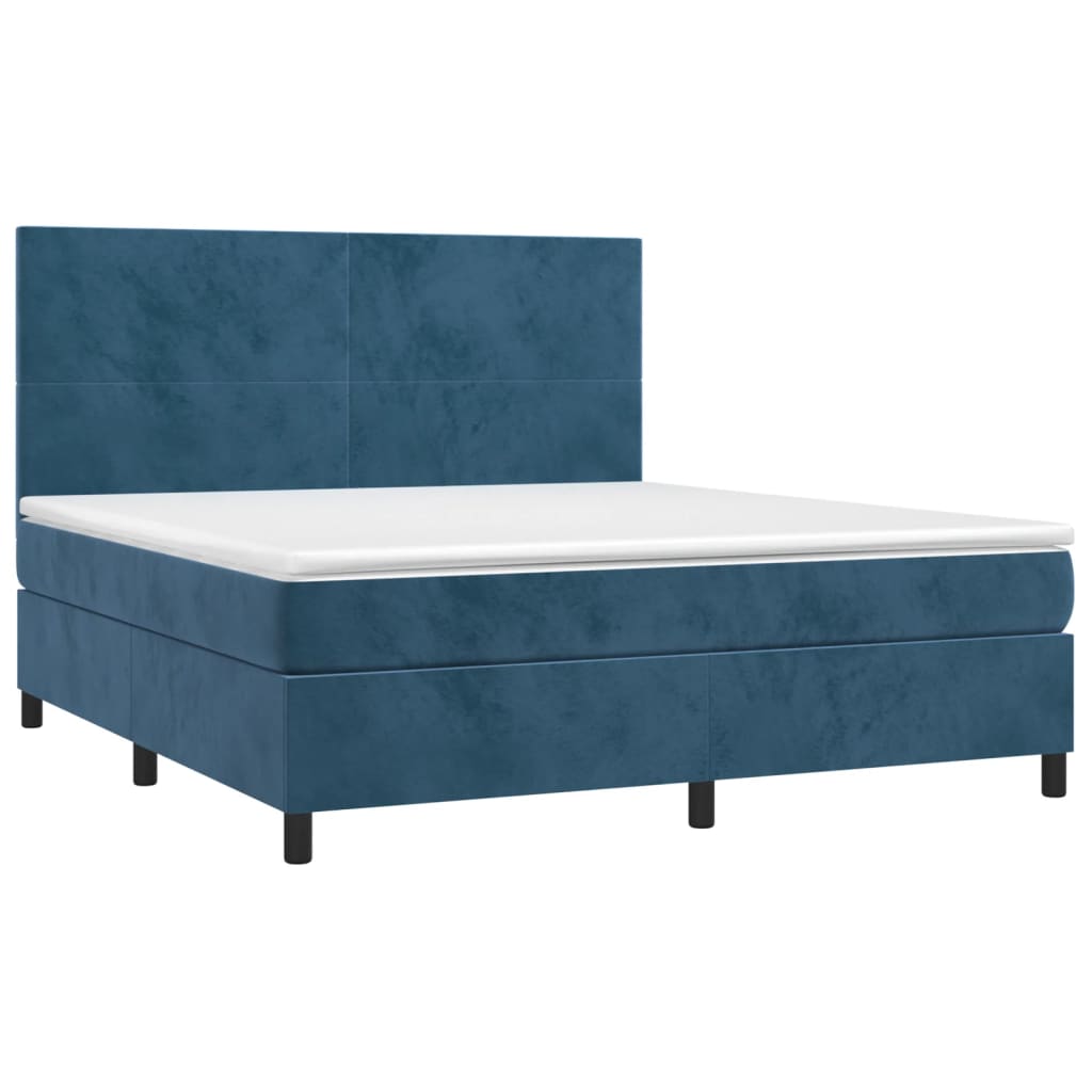 vidaXL Boxspring met matras en LED fluweel donkerblauw 160x200 cm afbeelding