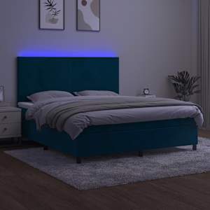 Box spring postel s matrací a LED tmavě modrá 160x200 cm samet - obrázek 4