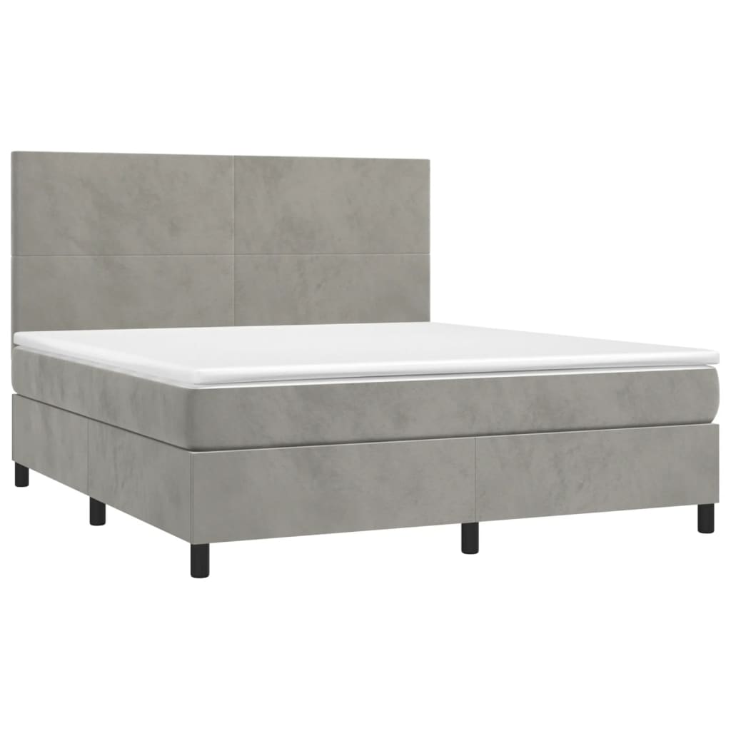 vidaXL Boxspring met matras en LED fluweel lichtgrijs 180x200 cm afbeelding