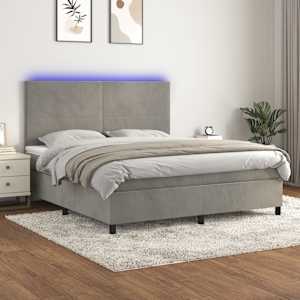 Box spring postel s matrací a LED světle šedá 180x200 cm samet - obrázek 1