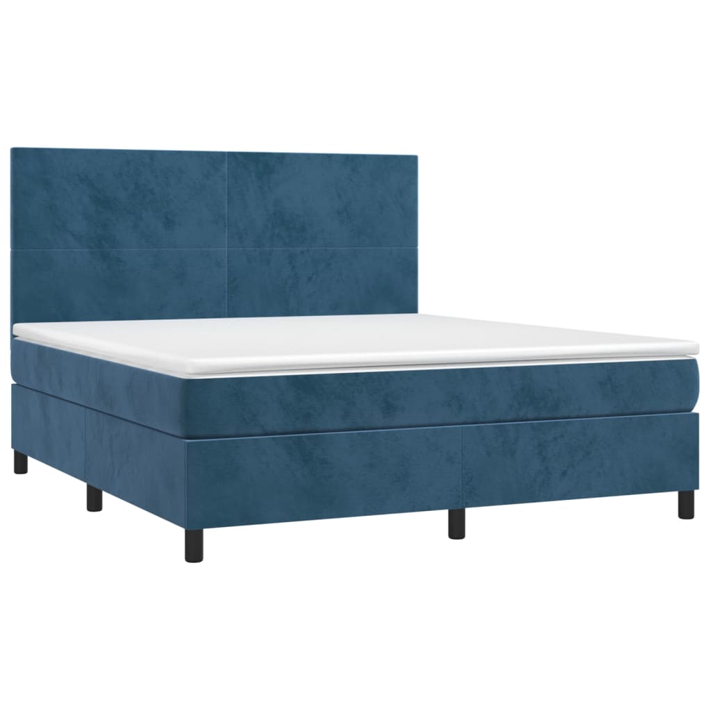 vidaXL Boxspring met matras en LED fluweel donkerblauw 180x200 cm afbeelding