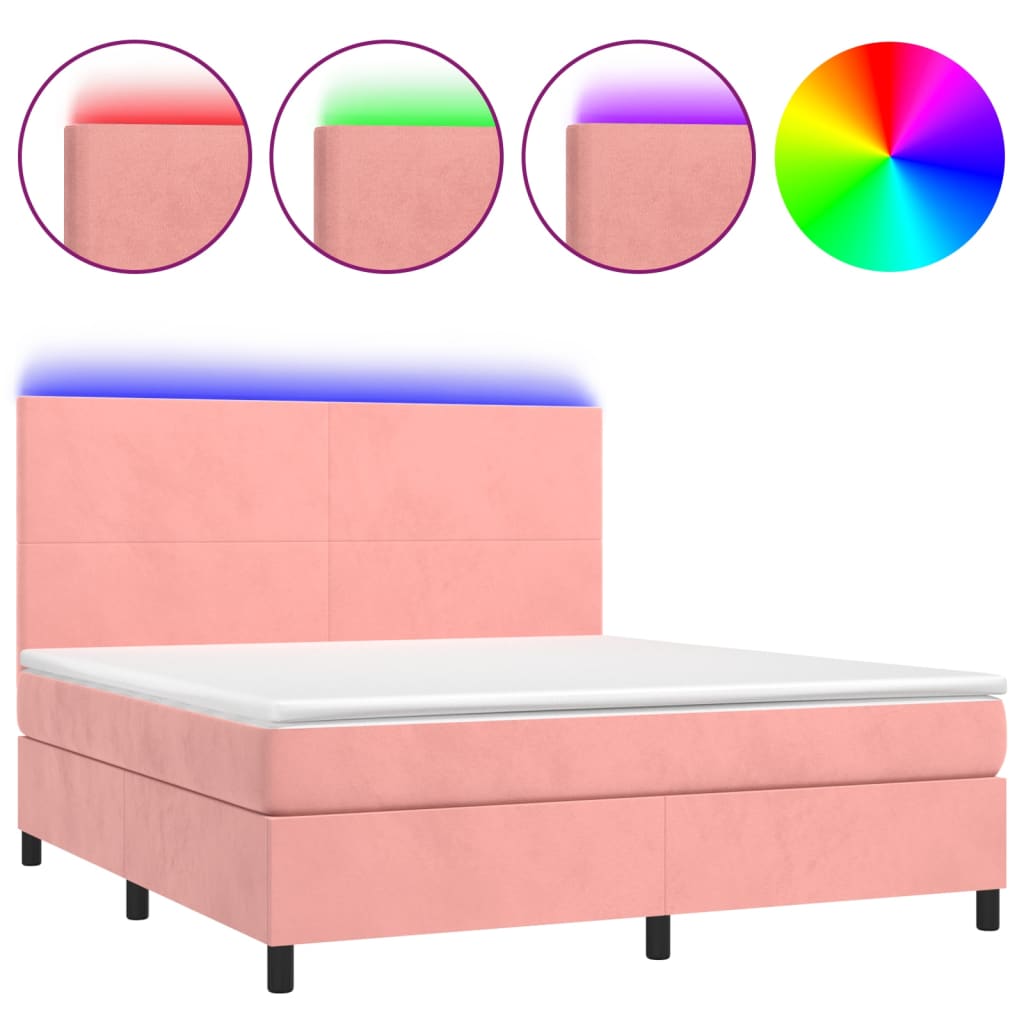 vidaXL Boxspring met matras en LED fluweel roze 180x200 cm
