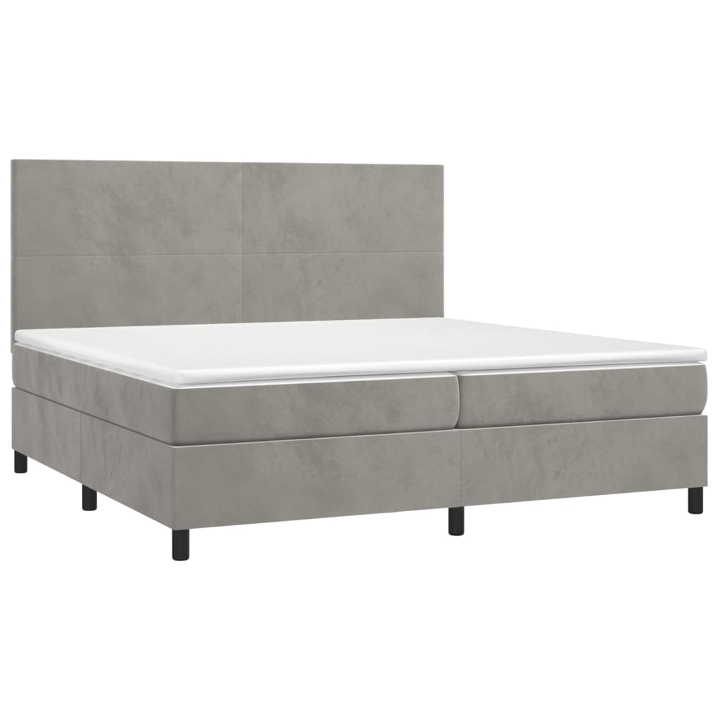 vidaXL Boxspring met matras en LED fluweel lichtgrijs 200x200 cm afbeelding