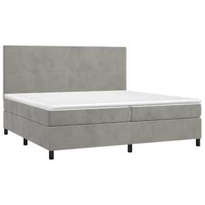 Box spring postel s matrací a LED světle šedá 200x200 cm samet - obrázek 3