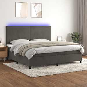 Box spring postel s matrací a LED tmavě šedá 200x200 cm samet - obrázek 1