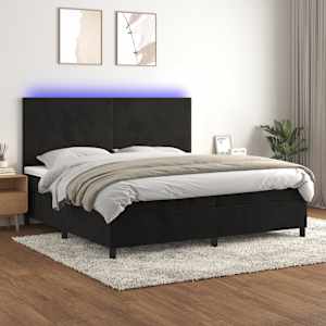 Box spring postel s matrací a LED černá 200x200 cm samet - obrázek 1