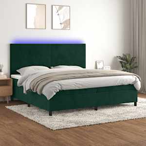 Box spring postel s matrací a LED tmavě zelená 200x200 cm samet - obrázek 1