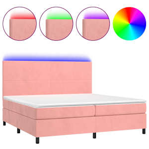 Box spring postel s matrací a LED růžová 200x200 cm samet - obrázek 2