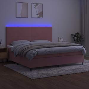 Box spring postel s matrací a LED růžová 200x200 cm samet - obrázek 4