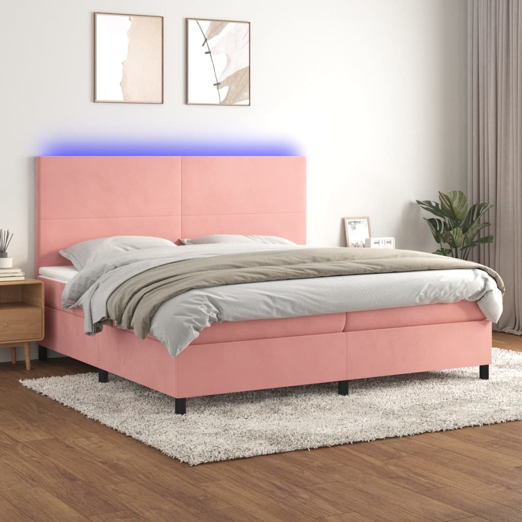 Sommier tapissier avec matelas et LED Rose 200x200 cm Velours