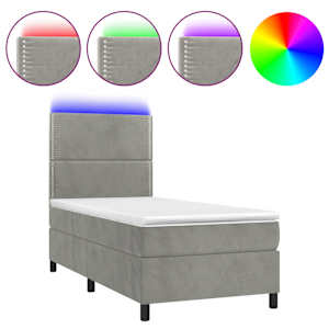 Box spring postel s matrací a LED světle šedá 80 x 200 cm samet - obrázek 2