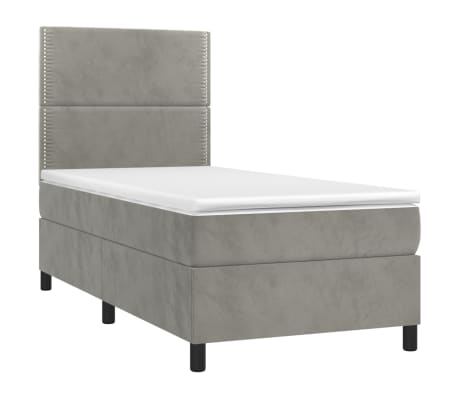 vidaXL Cama box spring colch&oacute;n y LED terciopelo gris claro 80x200 cm