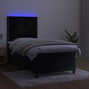 Box spring postel s matrací a LED černá 80 x 200 cm samet - obrázek 4