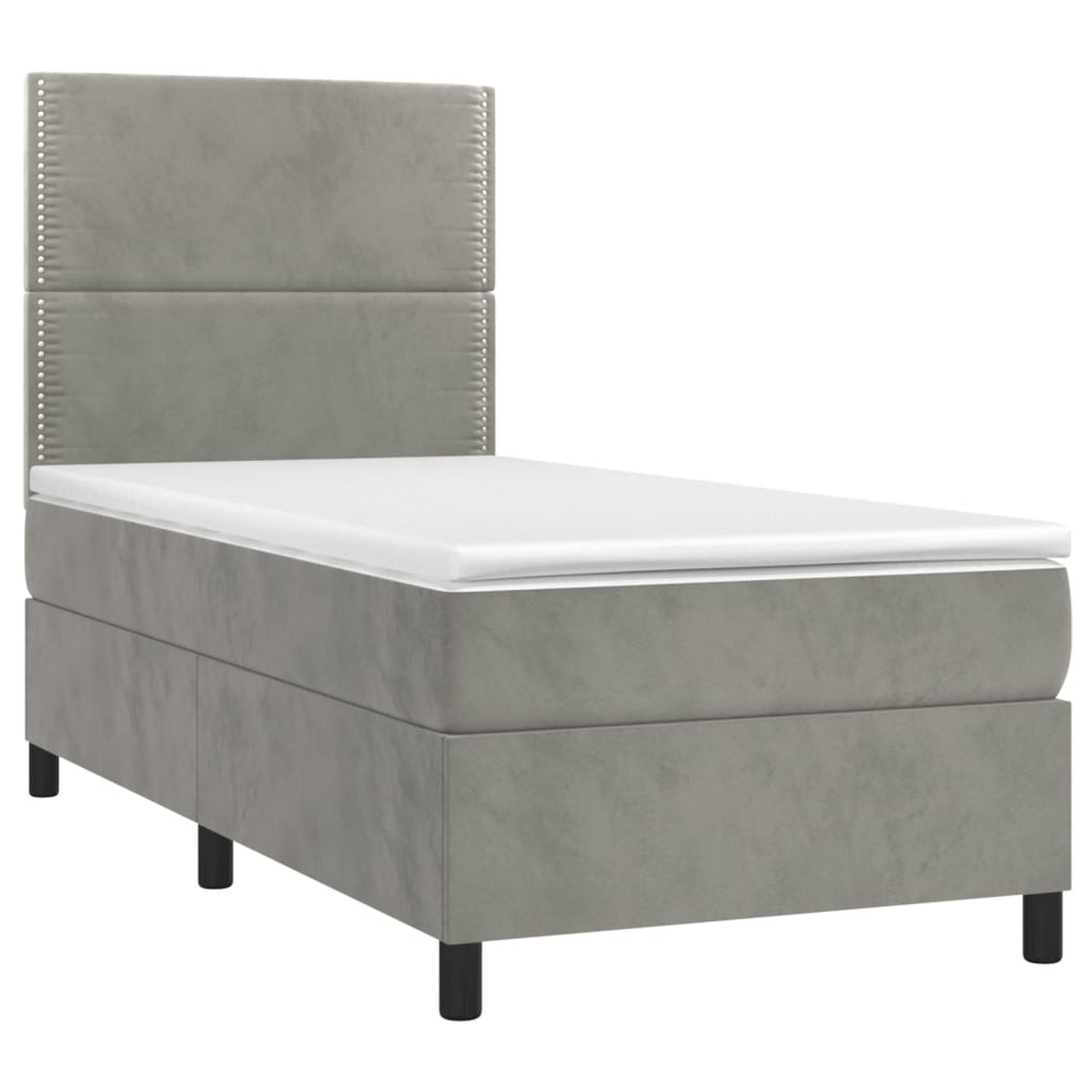 vidaXL Boxspring met matras en LED fluweel lichtgrijs 90x190 cm afbeelding