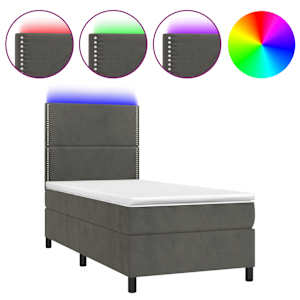 Box spring postel s matrací a LED tmavě šedá 90x190 cm samet - obrázek 2