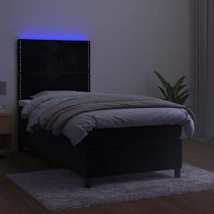 Box spring postel s matrací a LED černá 90x190 cm samet - obrázek 4