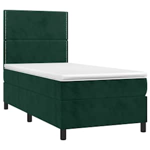 Box spring postel s matrací a LED tmavě zelená 90x190 cm samet - obrázek 3