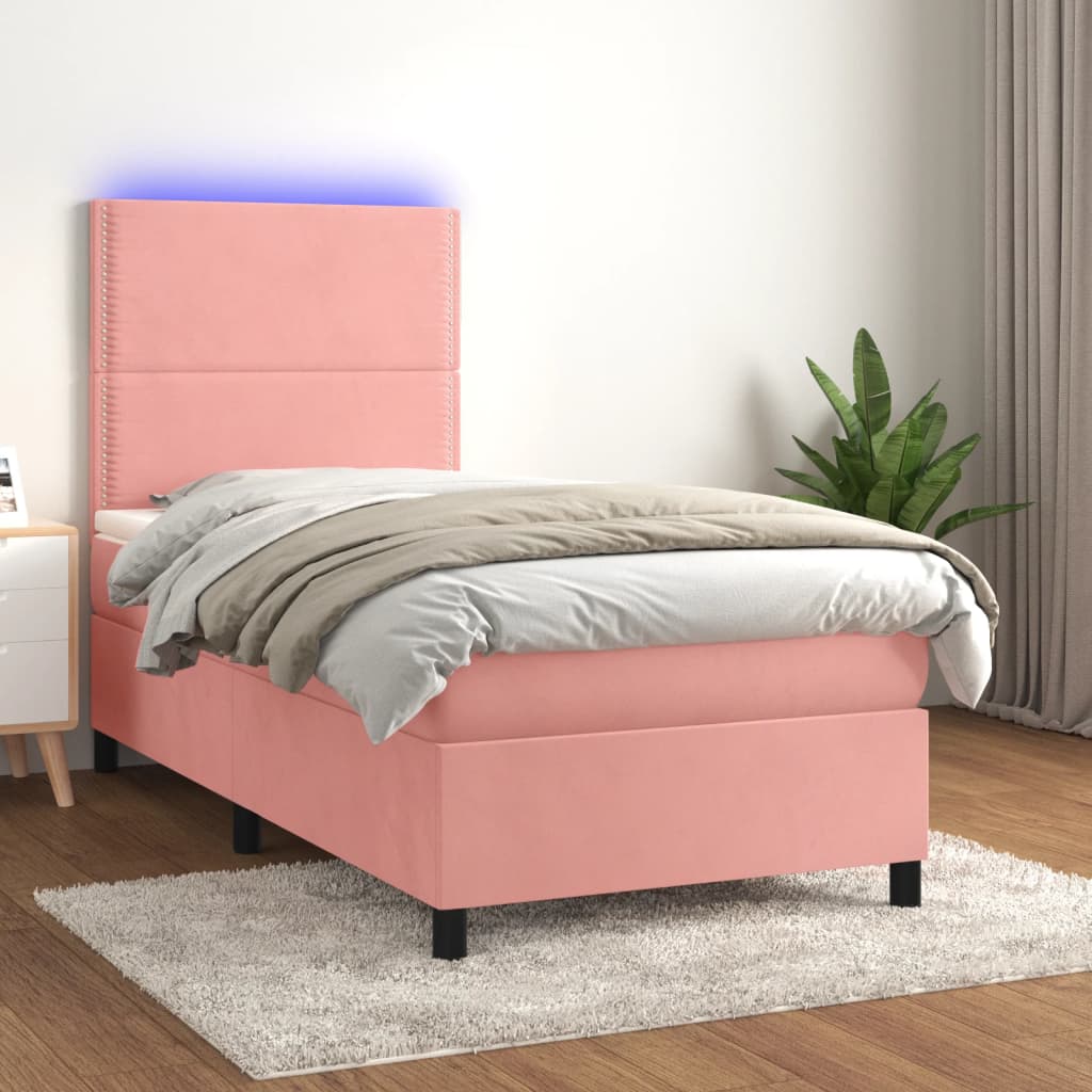 vidaXL Boxspringbett mit Matratze & LED Rosa 90x190 cm Samt