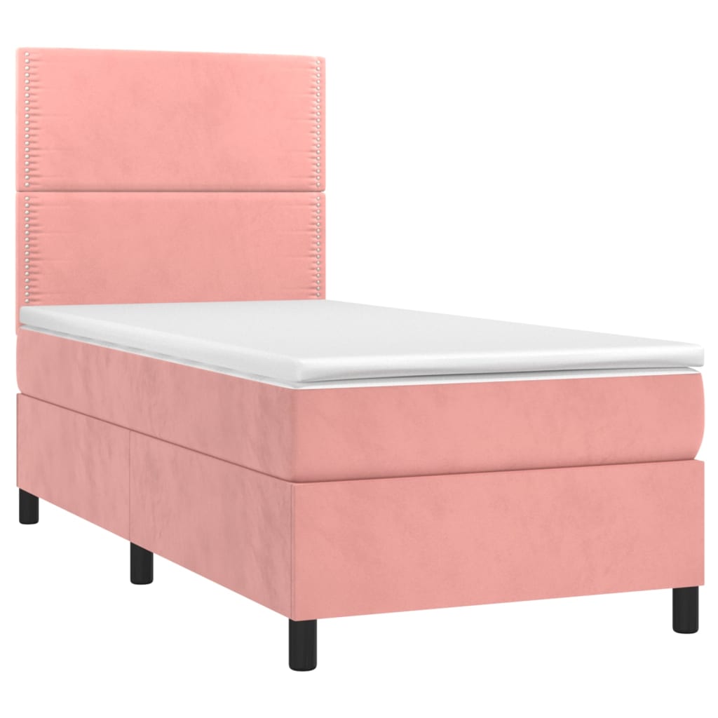 Rózsaszín bársony rugós és LED-es ágy matraccal 90x200 cm 