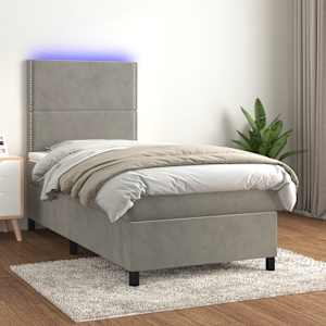 Box spring postel s matrací a LED světle šedá 100x200 cm samet - obrázek 1