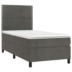 Box spring postel s matrací a LED tmavě šedá 100x200 cm samet - obrázek 3