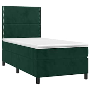 Box spring postel s matrací a LED tmavě zelená 100x200 cm samet - obrázek 3