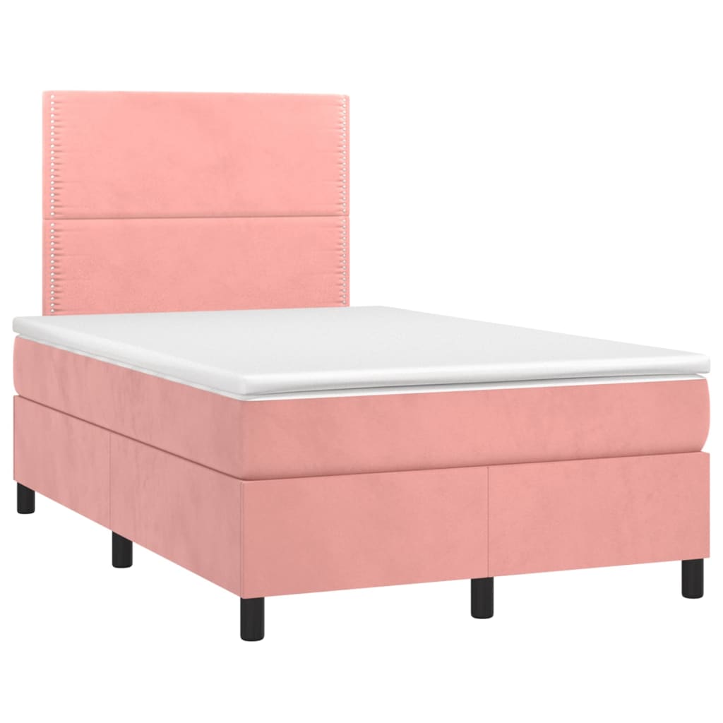 Rózsaszín bársony rugós és LED-es ágy matraccal 120x200 cm 
