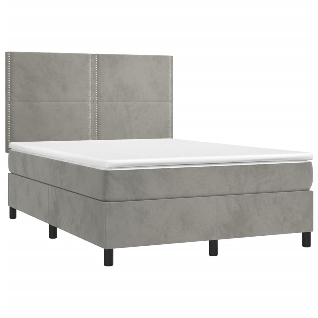 Box spring postel s matrací a LED světle šedá 140x190 cm samet