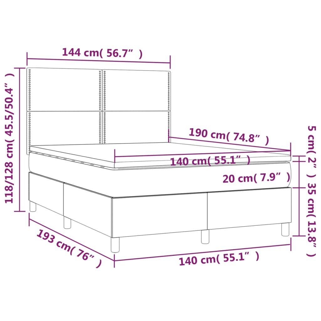 Box spring postelja z vzmetnico LED sv. siva 140x190 cm žamet