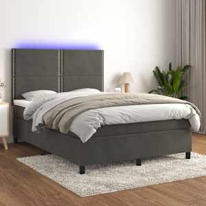Box spring postel s matrací a LED tmavě šedá 140x190 cm samet - obrázek 1