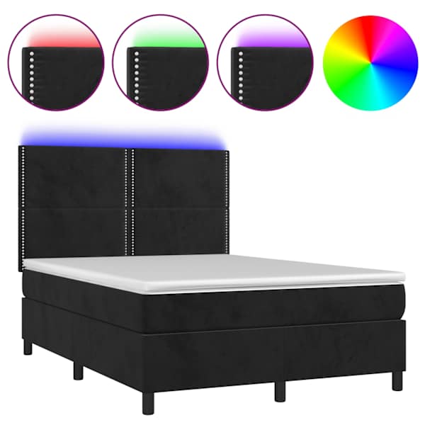vidaXL kontinentaalvoodi madrats ja LED, must, 140x190 cm, samet