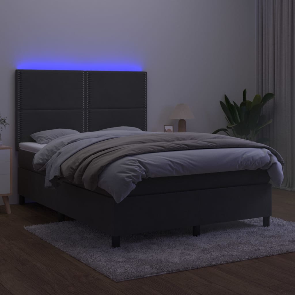 Box spring postel s matrací a LED tmavě šedá 140x200 cm samet