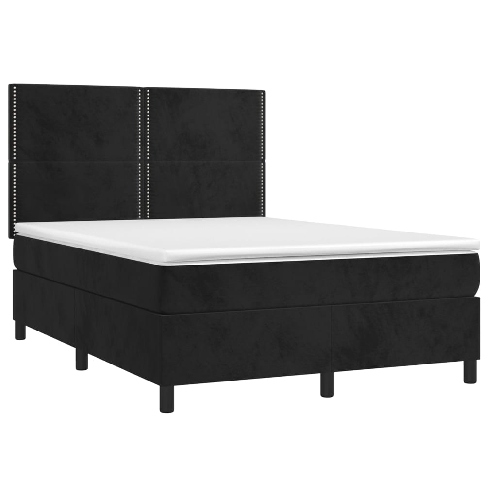 Box spring postel s matrací a LED černá 140x200 cm samet