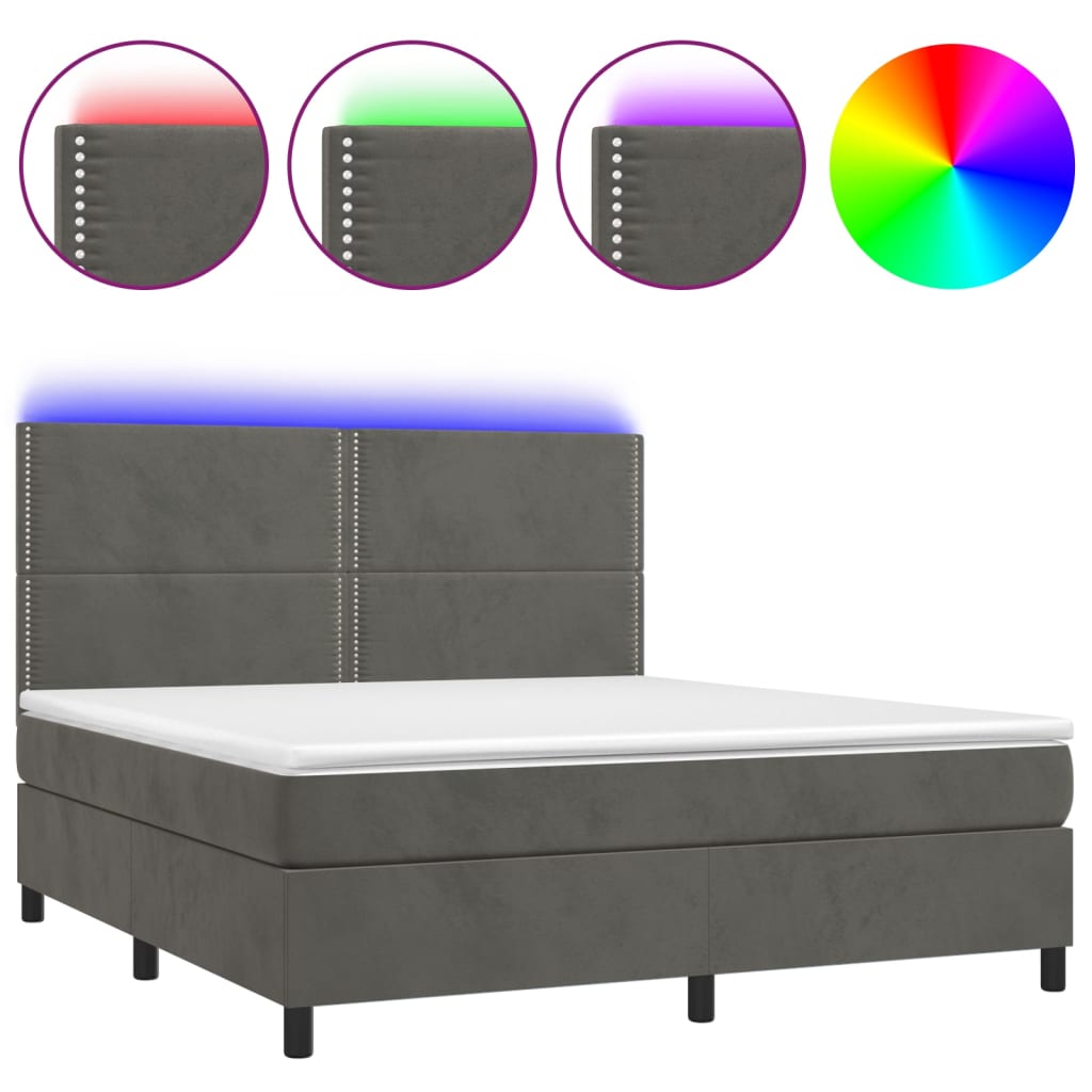 vidaXL Box spring postelja z vzmetnico LED temno siva 160x200 cm žamet