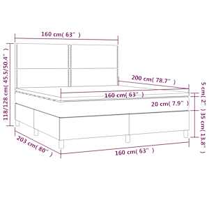 Box spring postel s matrací a LED tmavě šedá 160x200 cm samet - obrázek 8