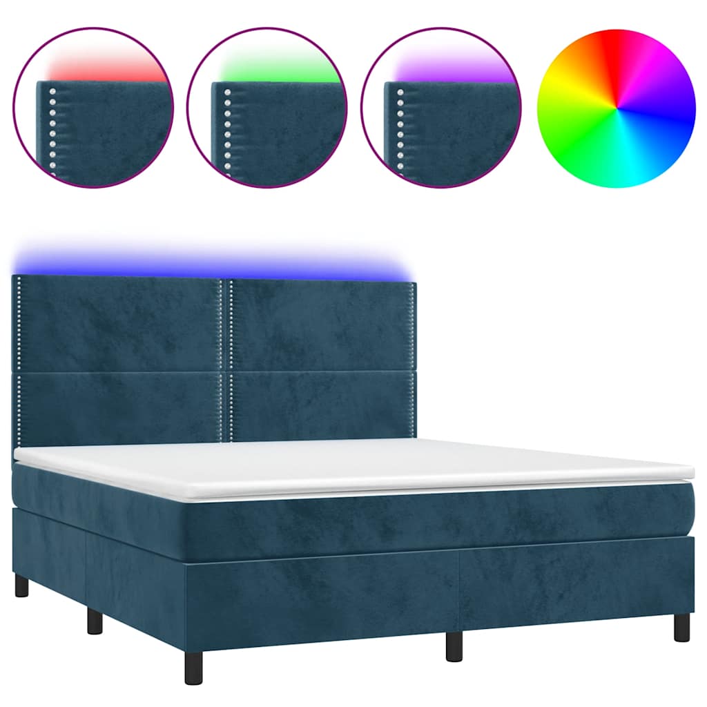 Thumbnail - vidaXL Boxspringbett mit Matratze & LED Dunkelblau 160x200 cm Samt