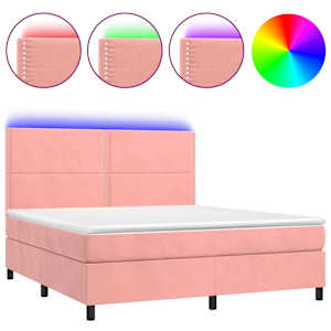 Box spring postel s matrací a LED růžová 160x200 cm samet - obrázek 2