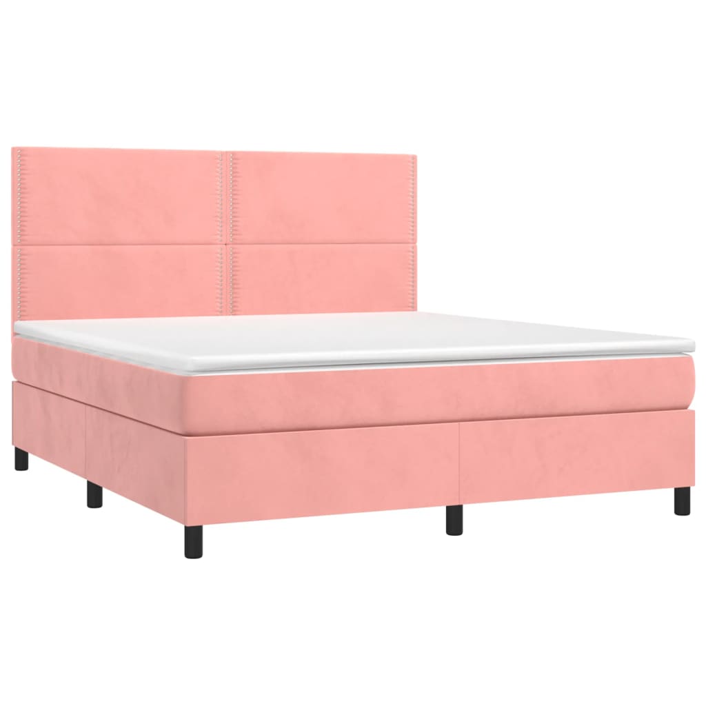 Rózsaszín bársony rugós és LED-es ágy matraccal 160x200 cm 