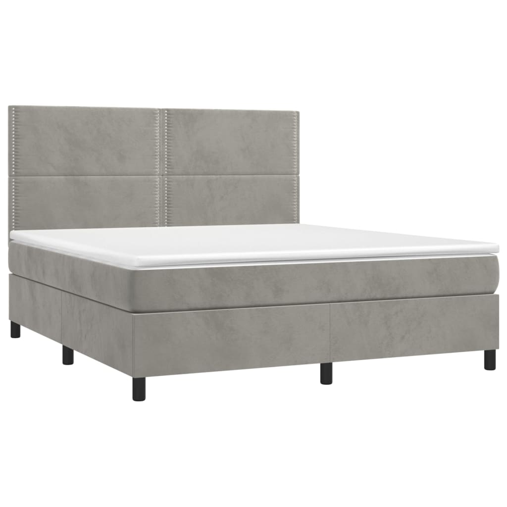 vidaXL Boxspring met matras en LED fluweel lichtgrijs 180x200 cm afbeelding
