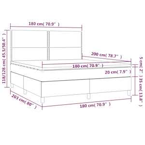 Box spring postel s matrací a LED tmavě šedá 180x200 cm samet - obrázek 8