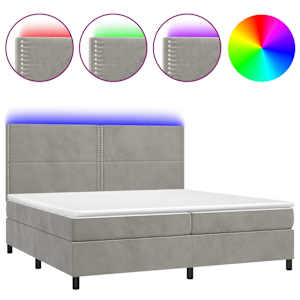 Box spring postel s matrací a LED světle šedá 200x200 cm samet - obrázek 2