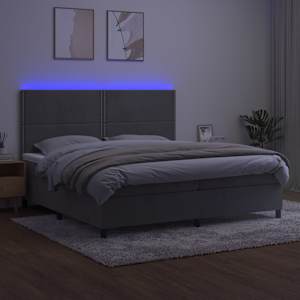 Box spring postel s matrací a LED světle šedá 200x200 cm samet - obrázek 4