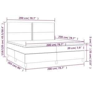 Box spring postel s matrací a LED světle šedá 200x200 cm samet - obrázek 8