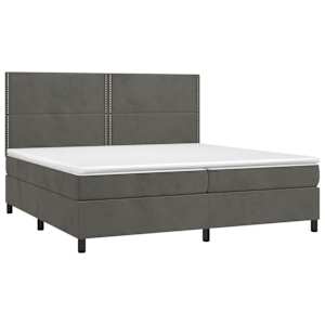 Box spring postel s matrací a LED tmavě šedá 200x200 cm samet - obrázek 3