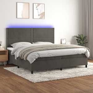 Box spring postel s matrací a LED tmavě šedá 200x200 cm samet - obrázek 1