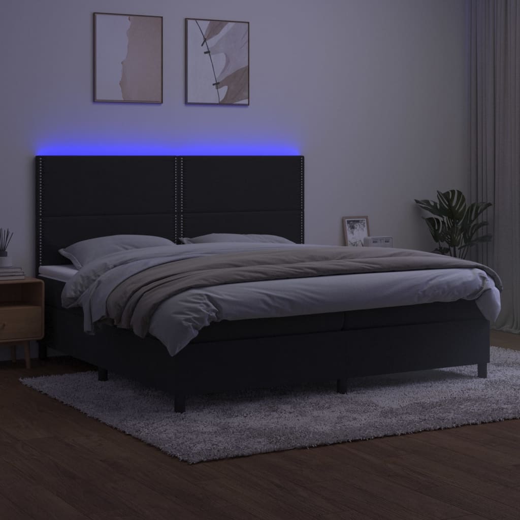 fekete bársony rugós és LED-es ágy matraccal 200x200 cm