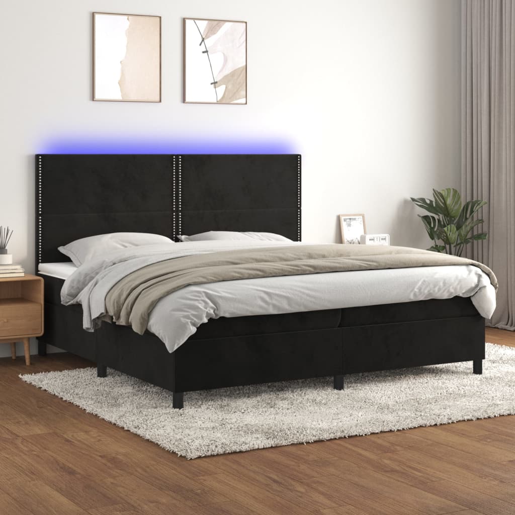 vidaXL Boxspringbett mit Matratze & LED Schwarz 200x200 cm Samt