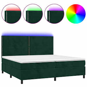 Box spring postel s matrací a LED tmavě zelená 200x200 cm samet - obrázek 2